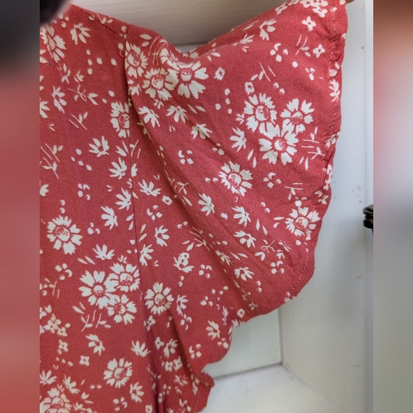 True Craft Pink Floral Print Button Up Flutter Sleeve Dress Size Medium - Picture 4 of 6
